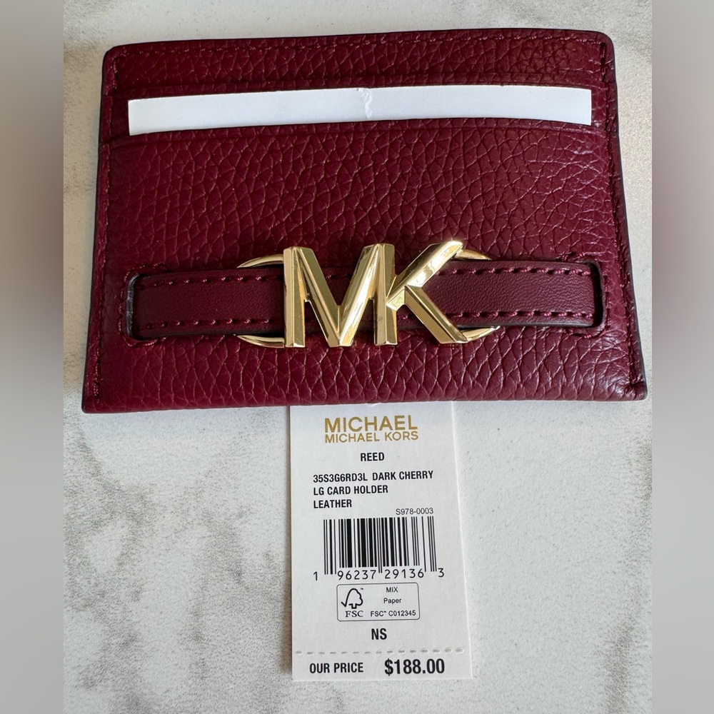 Michael Kors Leather Card Holder in Dark Cherry Color